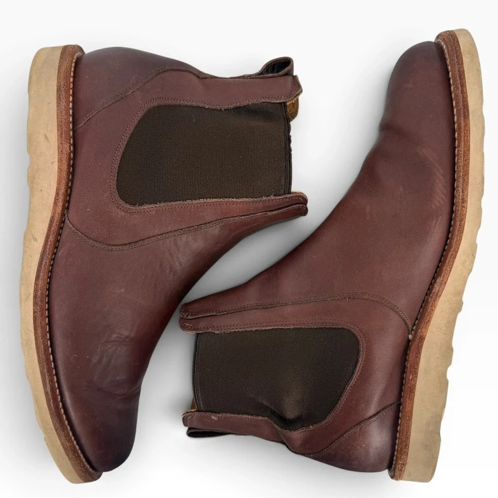 Tecovas The Luke Brown Leather Chelsea Boots Mens 9.5 EE Wide Vibram Wedge